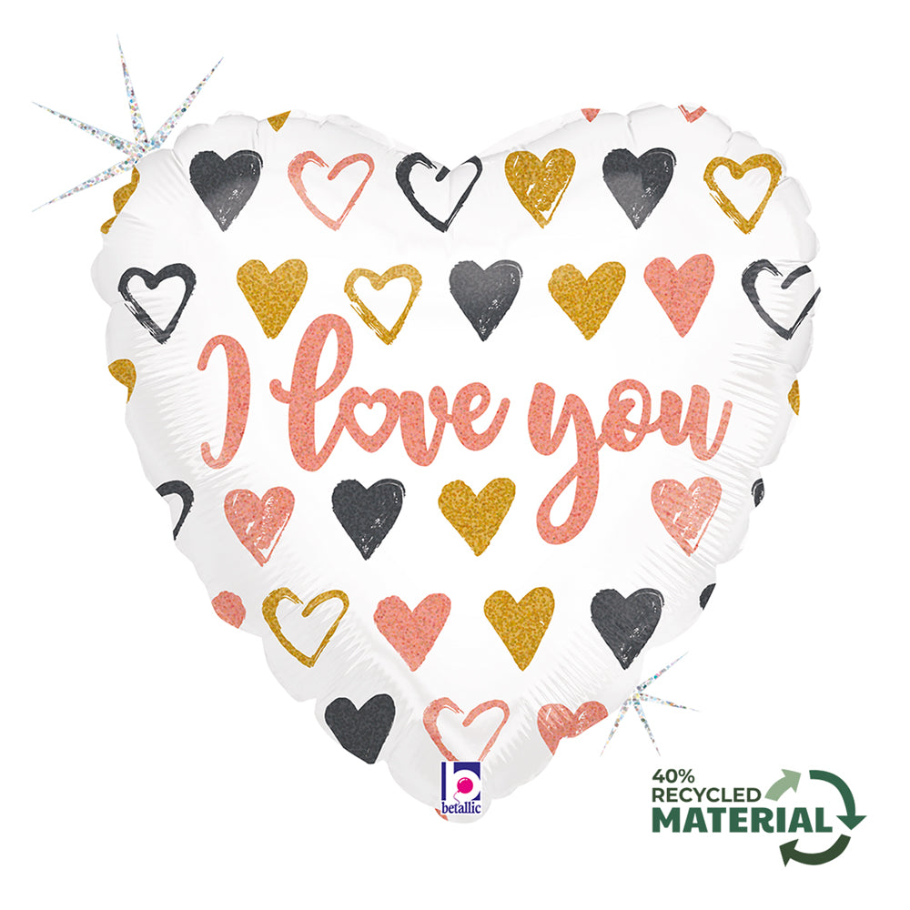 Rose Gold Heart Love You 18" Glitter Hol. Single Pack - Grabo Foil