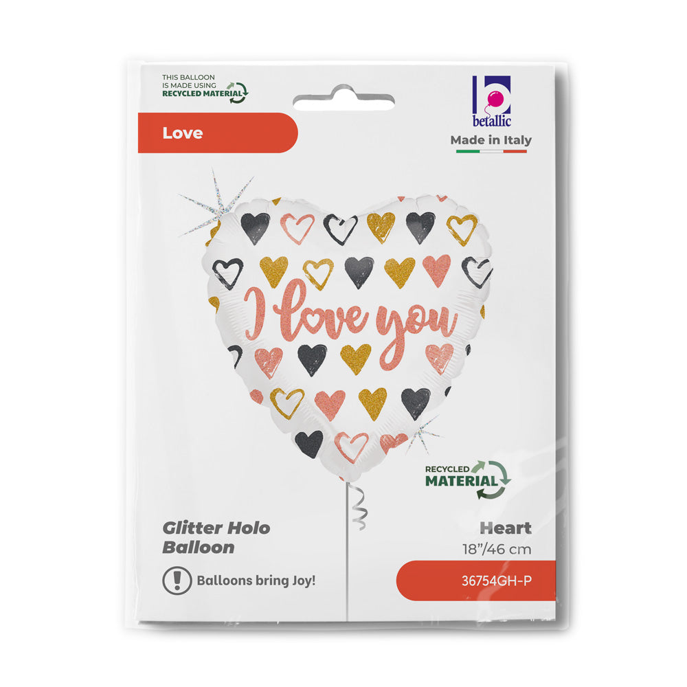 Rose Gold Heart Love You 18" Glitter Hol. Single Pack - Grabo Foil