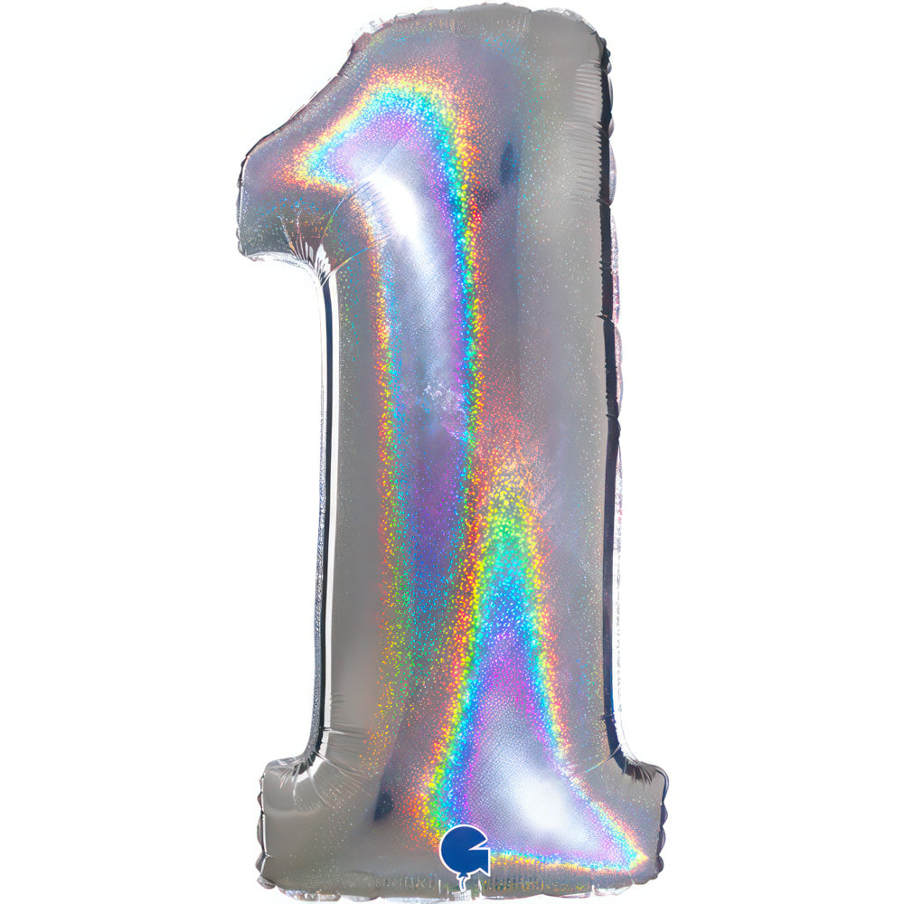 Numbers 0 to 9 Holo Glitter Silver New 40" Single Pack - Grabo Foil