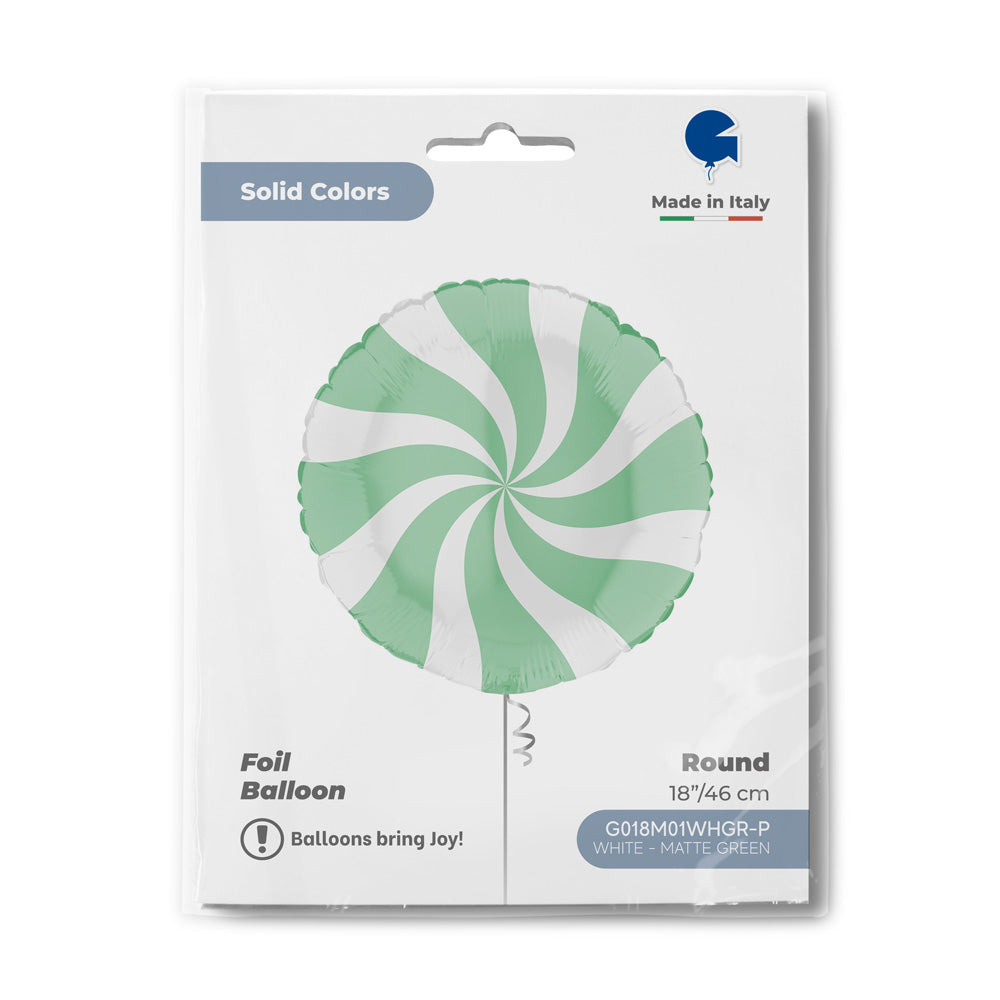 Round 18inc Swirly White - Green - Single Pack - Grabo Foil