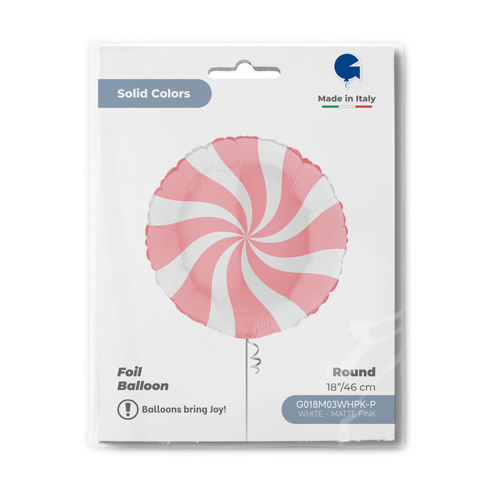 Round 18inc Swirly White - Pink - Single Pack - Grabo Foil